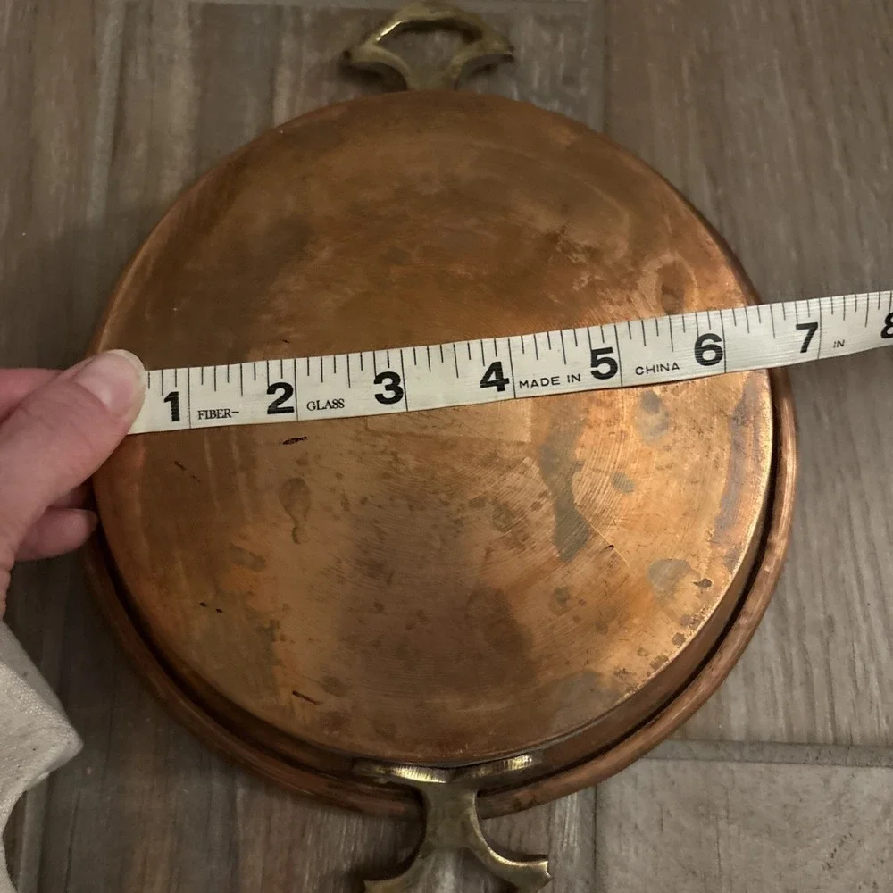 Antique Vtg Copper Saute Pan Pot with Brass‎ Handles 11